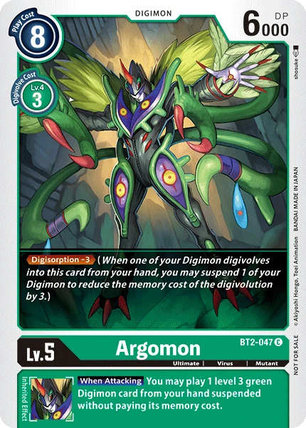 Digimon Kartenspiel Sammelkarte BT2-047 Argomon alternatives Artwork 1