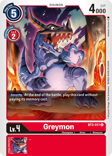 Digimon Kartenspiel Sammelkarte BT3-011 Greymon