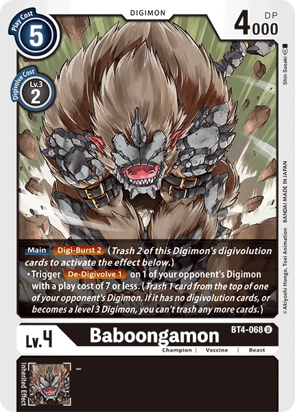 Digimon Kartenspiel Sammelkarte BT4-068 Baboongamon