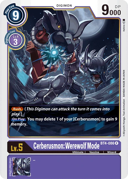 Digimon Kartenspiel Sammelkarte BT4-086 Cerberusmon: Werewolf Mode