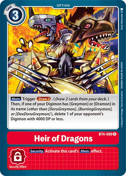 Digimon Kartenspiel Sammelkarte BT4-099 Heir of Dragons