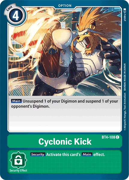 Digimon Kartenspiel Sammelkarte BT4-108 Cyclonic Kick
