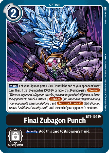 Digimon Kartenspiel Sammelkarte BT4-109 Final Zubagon Punch