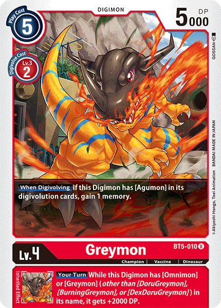 Digimon Kartenspiel Sammelkarte BT5-010 Greymon