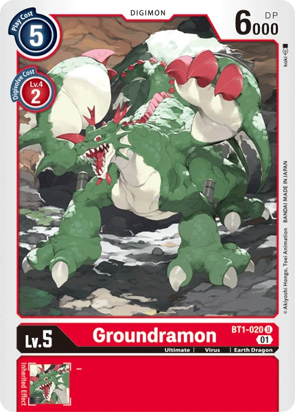 Digimon Kartenspiel Sammelkarte BT1-020 Groundramon alternatives Artwork 1