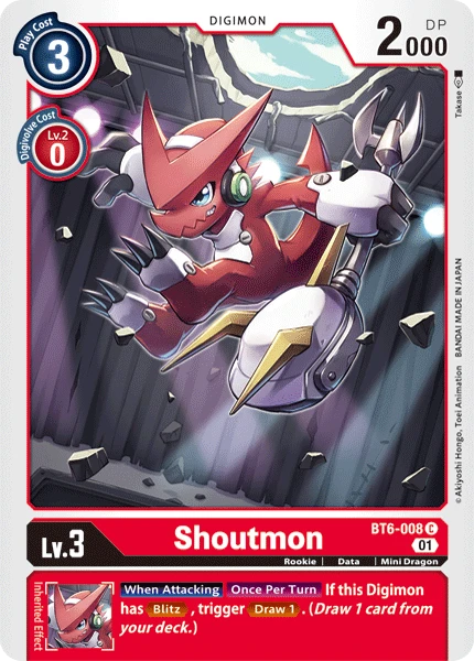Digimon Kartenspiel Sammelkarte BT6-008 Shoutmon