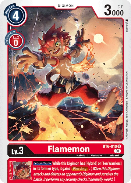 Digimon Kartenspiel Sammelkarte BT6-010 Flamemon