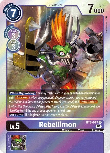 Digimon Kartenspiel Sammelkarte BT6-077 Rebellimon