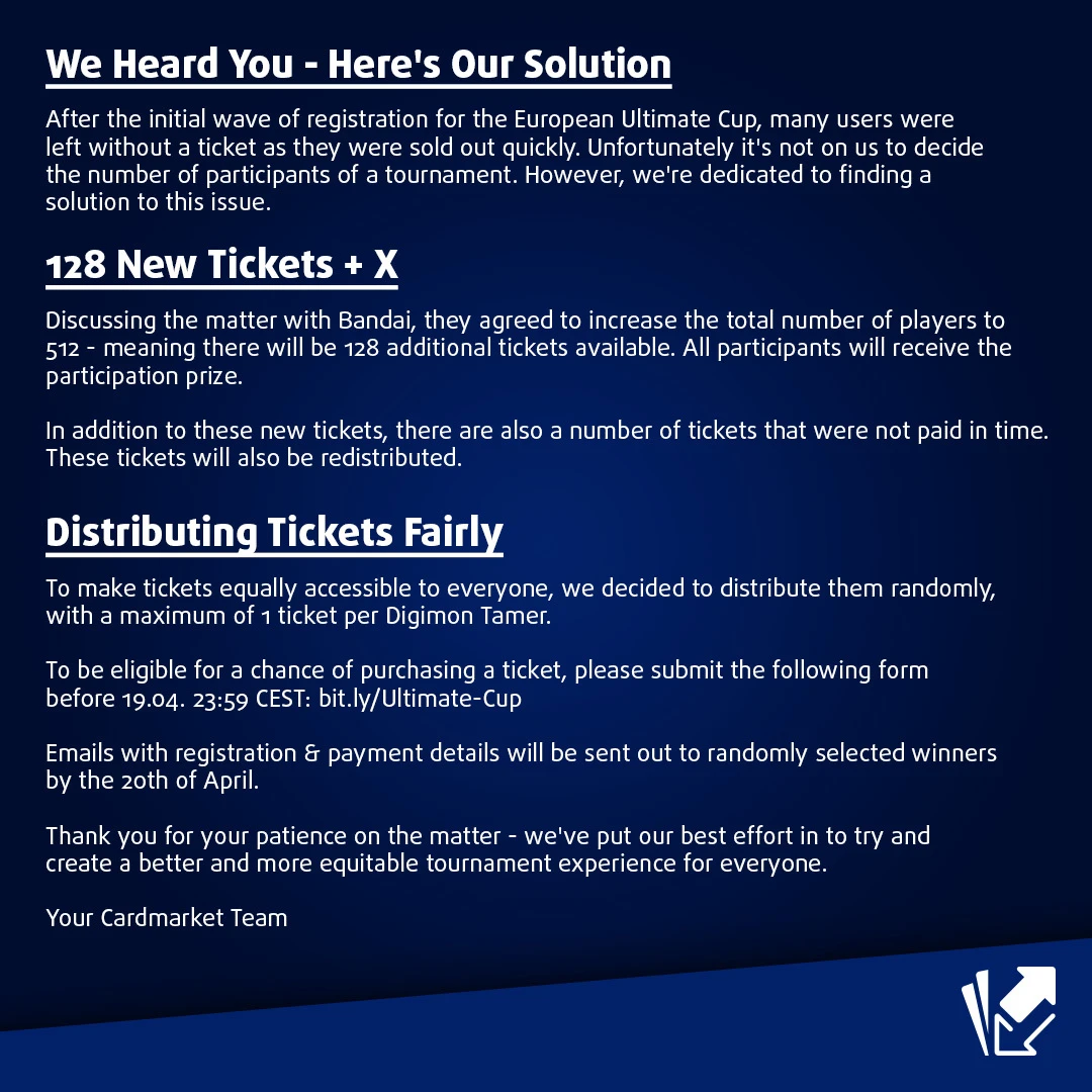 Erklärung zu den neuen Tickets des Ultimate Cup 2022 des Digimon Card Game von Cardmarket