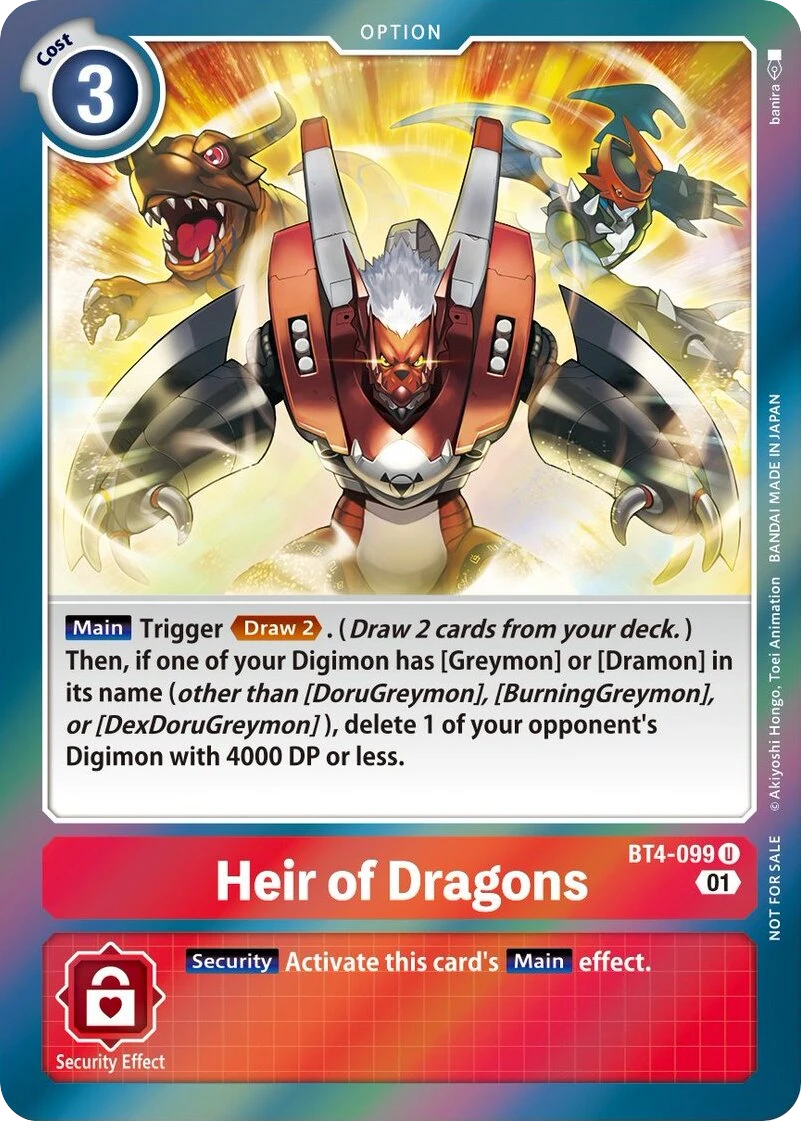 Digimon Card Game Sammelkarte BT4-099 Heir of Dragons alternatives Artwork 1