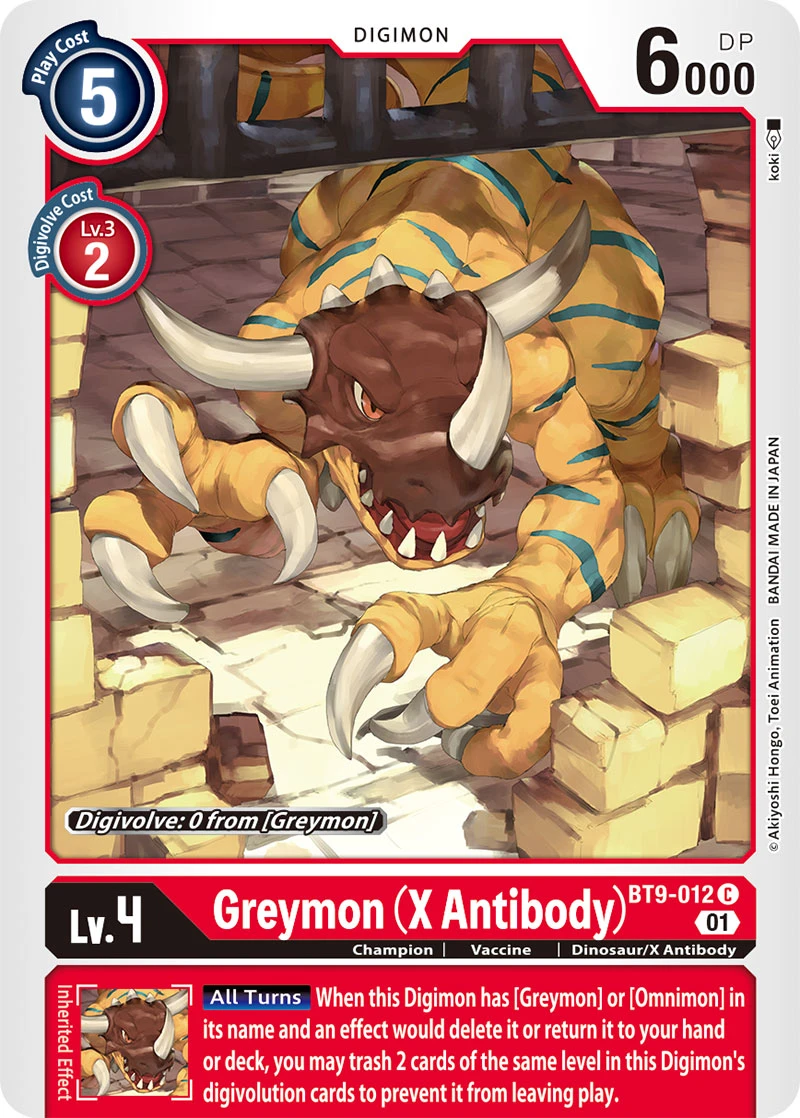 Digimon Card Game Sammelkarte BT9-012 Greymon (X Antibody)