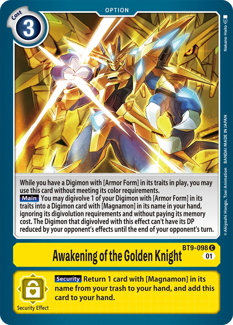 Digimon Card Game Sammelkarte BT9-098 Awakening of the Golden Knight