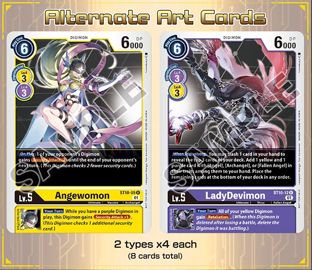 PB-14 Alt-Art Karten von Angewomon und LadyDevimon des Digimon Card Game