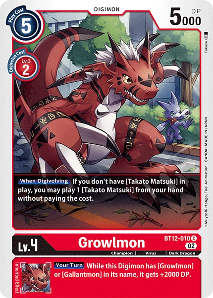 Digimon Card Game Sammelkarte BT12-010 Growlmon