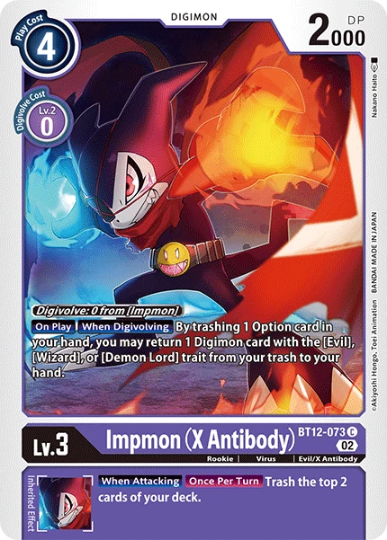 Digimon Card Game Sammelkarte BT12-073 Impmon (X Antibody)