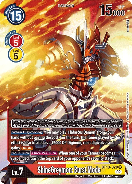 Digimon Card Game Sammelkarte BT13-020 ShineGreymon: Burst Mode