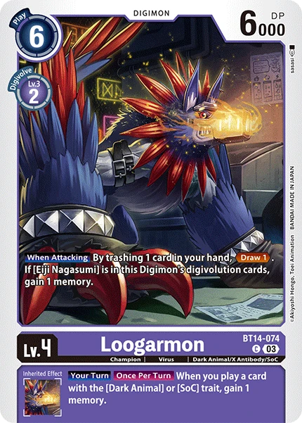 Digimon Card Game Sammelkarte BT14-074 Loogarmon