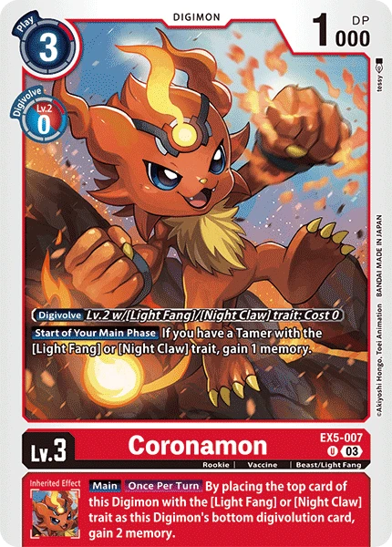 Digimon Card Game Sammelkarte EX5-007 Coronamon