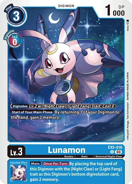 Digimon Card Game Sammelkarte EX5-016 Lunamon