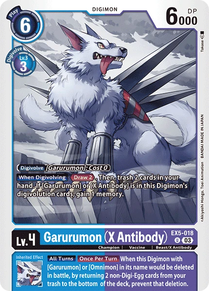 Digimon Card Game Sammelkarte EX5-018 Garurumon (X Antibody)