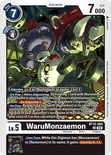 Digimon Card Game Sammelkarte BT15-065 WaruMonzaemon