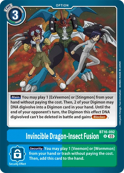 Digimon Card Game Sammelkarte BT16-092 Invincible Dragon-Insect Fusion