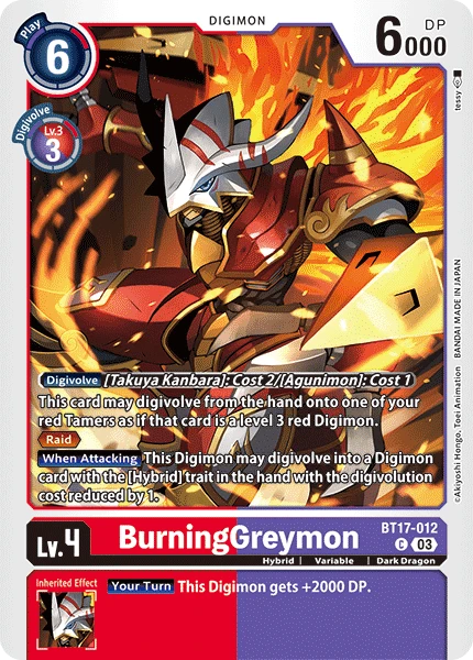 Digimon Card Game Sammelkarte BT17-012 BurningGreymon