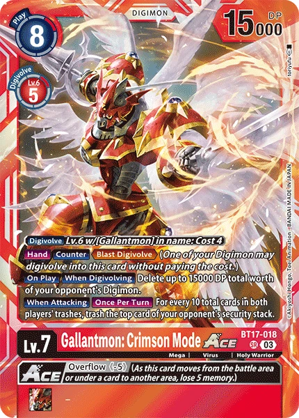 Digimon Card Game Sammelkarte BT17-018 Gallantmon: Crimson Mode ACE