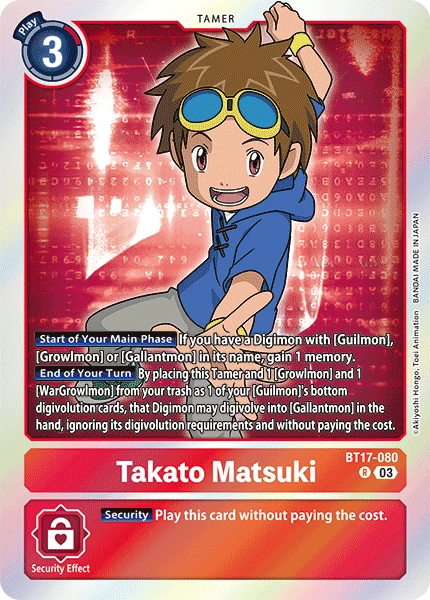 Digimon Card Game Sammelkarte BT17-080 Takato Matsuki