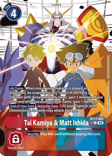 Digimon Card Game Sammelkarte BT17-081 Tai Kamiya & Matt Ishida alternatives Artwork 1