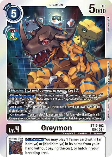 Digimon Card Game Sammelkarte BT17-102 Greymon