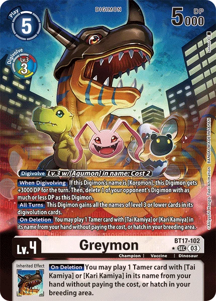 Digimon Card Game Sammelkarte BT17-102 Greymon alternatives Artwork 1