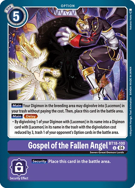 Digimon Card Game Sammelkarte BT18-100 Gospel of the Fallen Angel