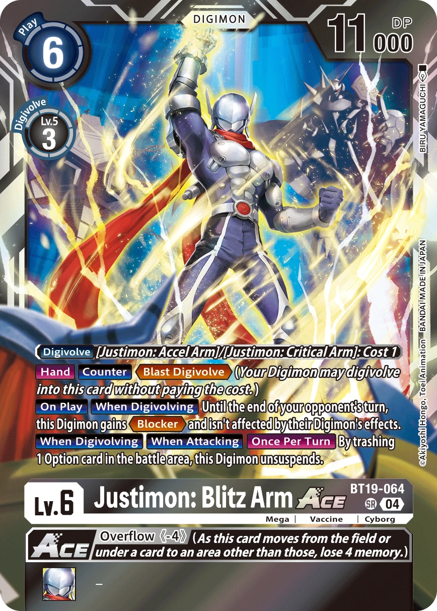 Digimon Card Game Sammelkarte BT19-064 Justimon: Blitz Arm ACE