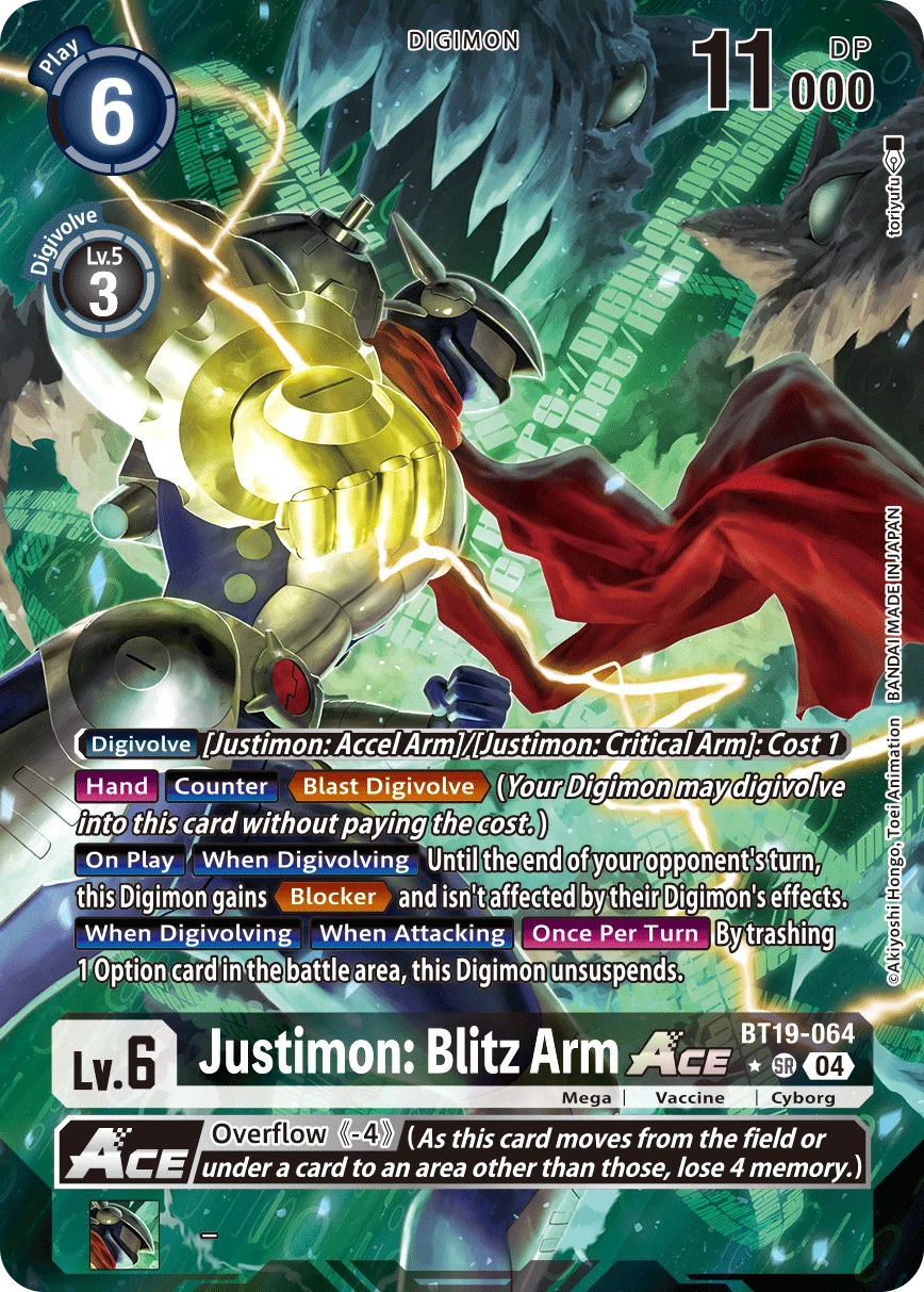 Digimon Card Game Sammelkarte BT19-064 Justimon: Blitz Arm ACE alternatives Artwork 1