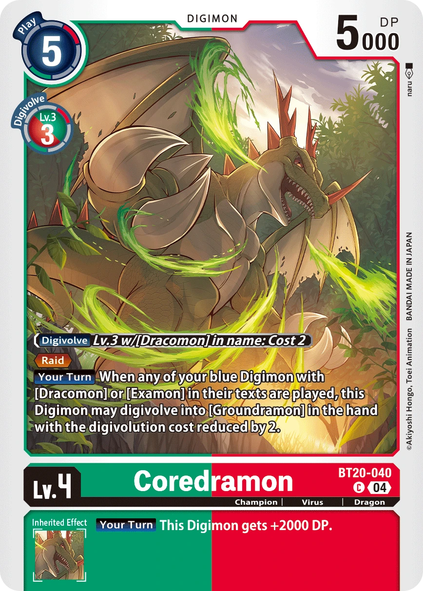 Digimon Card Game Sammelkarte BT20-040 Coredramon