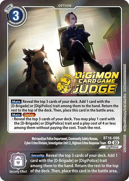 Digimon Card Game Sammelkarte BT16-096 Metropolitan Police Department, Community Safety Bureau, Cyber Crime Division, Investigation Unit 11, Digimon Crime Response Team alternatives Artwork 1