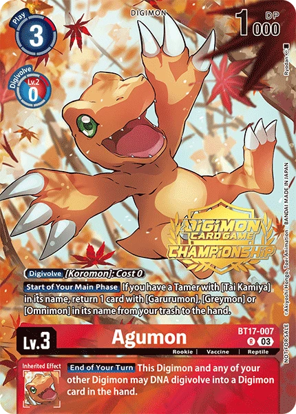 Digimon Card Game Sammelkarte BT17-007 Agumon alternatives Artwork 1