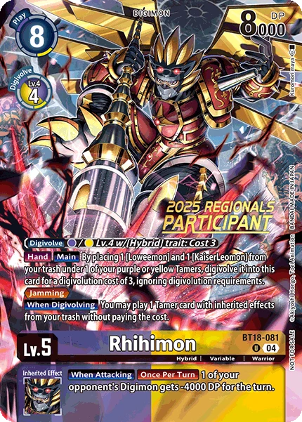 Digimon Card Game Sammelkarte BT18-081 Rhihimon alternatives Artwork 3