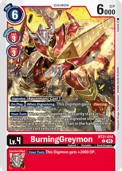 Digimon Card Game Sammelkarte BT21-014 BurningGreymon