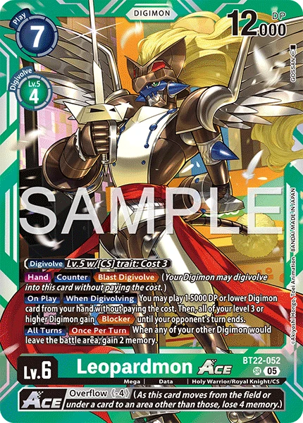 Digimon Card Game Sammelkarte BT22-052 Leopardmon ACE